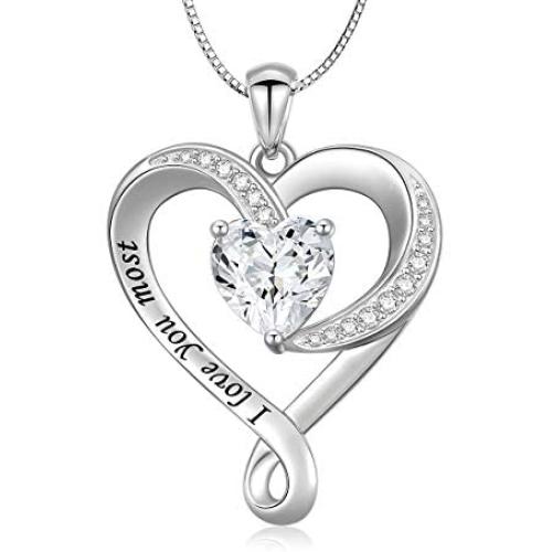925 Sterling Silver Jewelry Engraved Love Heart Pendant Necklace Gift for Women Girls Mum