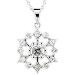 ByLove Jewelry Sterling Silver Snowflake Pendant with Genuine Natural Aquamarine 18'' Chain