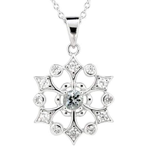 ByLove Jewelry Sterling Silver Snowflake Pendant with Genuine Natural Aquamarine 18'' Chain
