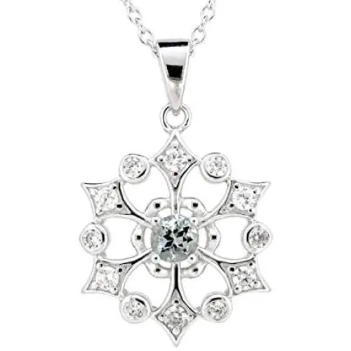 ByLove Jewelry Sterling Silver Snowflake Pendant with Genuine Natural Aquamarine 18'' Chain ByLove Jewelry Sterling Silver Snowflake Pendant with Genuine Natural Aquamarine 18'' Chain