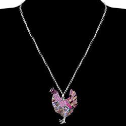 WEVENI Enamel Alloy Rhinestone Chicken Hen Necklace Pendant Chain Jewelry Novelty Gifts for Women Girls Ladies