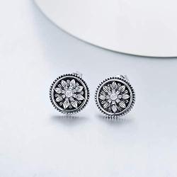 Sterling Silver Antiqued Sunflower Earrings Bohemian Oxidation Sunflower Earrings Vintage Jewelry for Women, Girl