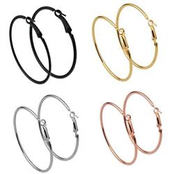 4 pairs Geometric Huge Big Round Metal Hoop Earring Set Punk Large Smooth Circle Basketball Brincos Loop Earrings for Party Night Club Women Girl Hip Hop Fashion piercing Jewelry