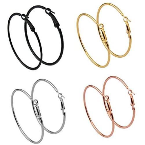 4 pairs Geometric Huge Big Round Metal Hoop Earring Set Punk Large Smooth Circle Basketball Brincos Loop Earrings for Party Night Club Women Girl Hip Hop Fashion piercing Jewelry