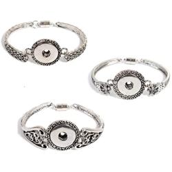JGFinds Snap Button Bracelets, 3 Pack - Hearts, Greek Key, Filigree Look