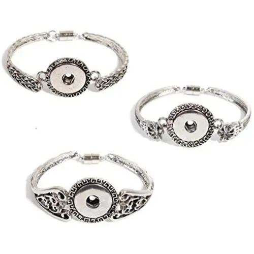 JGFinds Snap Button Bracelets, 3 Pack - Hearts, Greek Key, Filigree Look JGFinds Snap Button Bracelets, 3 Pack - Hearts, Greek Key, Filigree Look