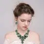 BriLove Womens Wedding Bridal Crystal Floral Leaf Enamel Statement Necklace Dangle Earrings Set BriLove Womens Wedding Bridal Crystal Floral Leaf Enamel Statement Necklace Dangle Earrings Set