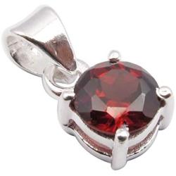 SilverStarJewel 925 Solid Silver Natural Red Cut Garnet Pendant 0.6'' Handmade Jewelry