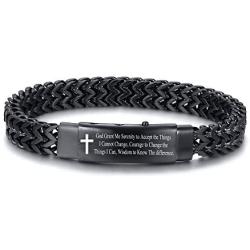 VNOX Personalized Custom Christian Bible Quote Link Bracelet Inspirational Encouragement Gifts for Men Boys Mens Adjustable 8-8.6 Inches Metal Double Franco Cuff Wristband