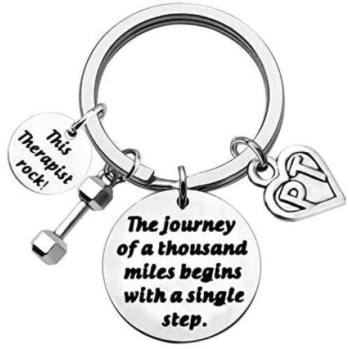 ENSIANTH PT Keychain Physical Therapist Keychain Motivational Gift The Journey of A Thousand Miles Gift