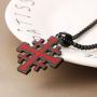 HZMAN Mens Stainless Steel Crusader Jerusalem Cross Pendant Necklace with 22+2 Inches Chain