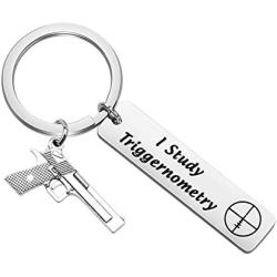 FAADBUK Funny Military Veteran Gift Soldier Keychain I Study Triggernometry Gun On Back Saying Jewelry for Veteran Guns Lover