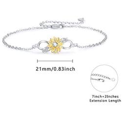 Sunflower Bracelet, Infinity Bracelet 925 Sterling Silver Sunflower Jewelry With Cubic Zirconia Adjustable Bracelet for Women Girls Gift