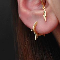 Gold Punk Spikes Stud CZ Hoop Earrings for Women Teen Girls Men S925 Sterling Silver Charms Huggie Hoops Cartilage Stud Tragus Helix Pave Crystal Earrings Hypoallergenic Rock Fashion Jewelry 9mm