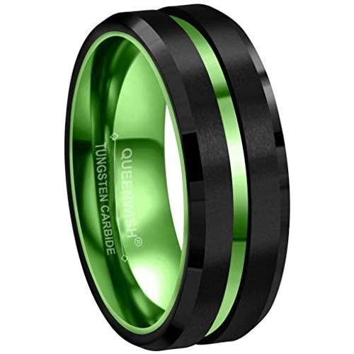 6/8mm Red/Green&Black Tungsten Carbide Ring Mens Two Tone Wedding Bands Groove Beveled Edge Brushed Engagement Couples Rings