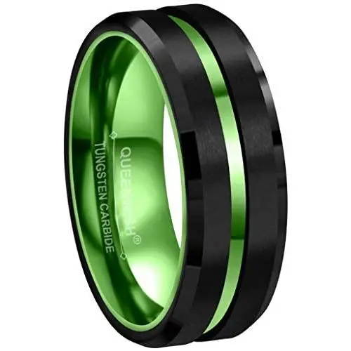 6/8mm Red/Green&Black Tungsten Carbide Ring Mens Two Tone Wedding Bands Groove Beveled Edge Brushed Engagement Couples Rings 6/8mm Red/Green&Black Tungsten Carbide Ring Mens Two Tone Wedding Bands Groove Beveled Edge Brushed Engagement Couples Rings