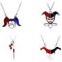 4 Pieces Suicide Squads Necklace Silver Enamel Clown Baseball Joker Harley Quinn Cosplay Necklaces Pendants For Boys Kids