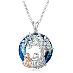 TOUPOP,Sister Gifts from Sister Sterling Silver Tree of Life Pendant Necklace with Blue Circle Crystal Jewelry Gifts for Sister Women Friend Girls Birthday Mothers Day