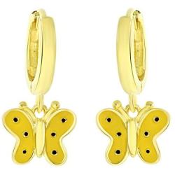 AFFY Jewelry Yellow Enamel Butterfly Drop Earrings In 925 Sterling Silver