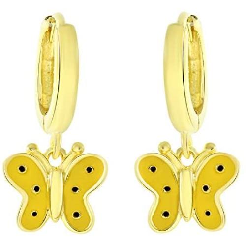 AFFY Jewelry Yellow Enamel Butterfly Drop Earrings In 925 Sterling Silver