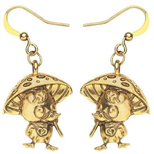 WEVENI Alloy Cute Mushroom Duck Earrings Dangle Silver Gold Plated Jewelry Dainty Gift for Girls Women Ladies