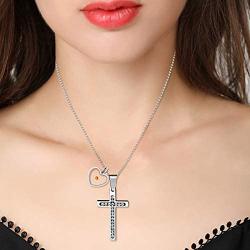 Stainless Steel Cross Faith Pendant Necklace, Cubic Zirconia Pave-Setting, Heart Mustard Seed Pendants Y917