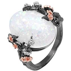 HSQYJ Vintage Plum Blossom Tree Ring Enamel Oval Natural Stone Wedding Engagement Anniversary Party Rings Simple Fashion Creative Jewelry for Women Girl Gift
