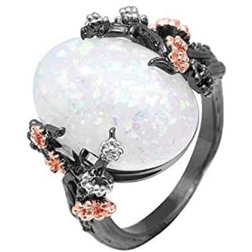 HSQYJ Vintage Plum Blossom Tree Ring Enamel Oval Natural Stone Wedding Engagement Anniversary Party Rings Simple Fashion Creative Jewelry for Women Girl Gift