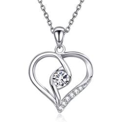 Women 925 Sterling Silver Necklace Love Heart Pendant - Van Chloe '' Only You'' Cubic Zirconia Diamond White Gold Plated Necklace Jewelry Gifts for Women Girls Mothers Day