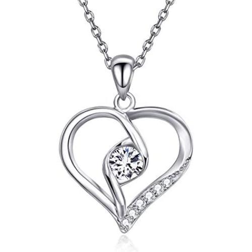 Women 925 Sterling Silver Necklace Love Heart Pendant - Van Chloe '' Only You'' Cubic Zirconia Diamond White Gold Plated Necklace Jewelry Gifts for Women Girls Mothers Day