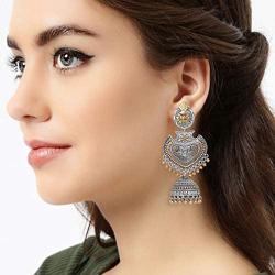 Aheli Exquisite Peacock Flower Design Oxidized Jhumki Earrings Crafted Indian Ethnic Dangler Fashion Jewelry for Women Girls