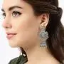 Aheli Exquisite Peacock Flower Design Oxidized Jhumki Earrings Crafted Indian Ethnic Dangler Fashion Jewelry for Women Girls