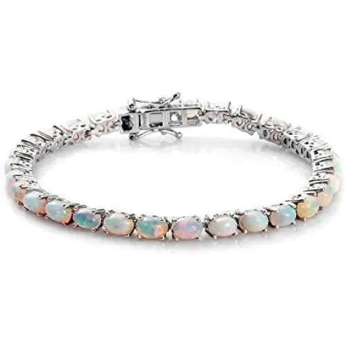 Shop LC 925 Sterling Silver Platinum Plated Oval Opal Tennis Bracelet Engagement Wedding Anniversary Bridal Jewellery for Women