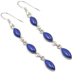 SilverStarJewel 925 Sterling Silver Genuine Lapis Lazuli Earrings 2.6'' Gemstone Jewelry
