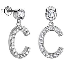 Jewmon Simulated Diamond Iced Out Initial Earrings for Mens Womens 925 Sterling Silver/18K Gold Plated Fashion Alphabet Dangle Drop Earrings Personalized Monogram Jewellery Gift for Girls Women Teens