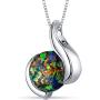 Created Black Opal Pendant Necklace Sterling Silver Round Cabochon 1.75 Carats