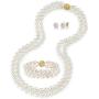 THE PEARL SOURCE 14K Gold AAAA Quality Round White Freshwater Cultured Pearl Double Strand Necklace, Bracelet & Earrings Set in 18-19'' Princess Length for Women
