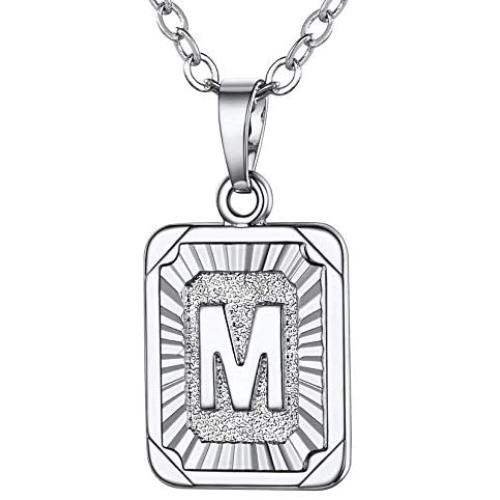 NanMuc Initial Letter Pendant Necklace for Mens Womens 26 Capital Letter Pendant Necklaces for Women Men Boys Steel Chain 18 inch