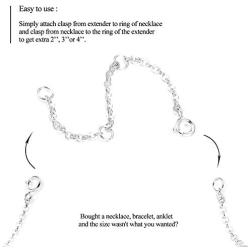 Sllaiss 3 Pcs 925 Sterling Silver Necklace Extender Chain Bracelet Anklet Chain Set for Necklace Adjustable Length 2'' 3'' 4''