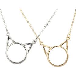 Lux Accessories Two Tone Cat Ear Kitten BFF Best Friends Charm Necklace Set of 2