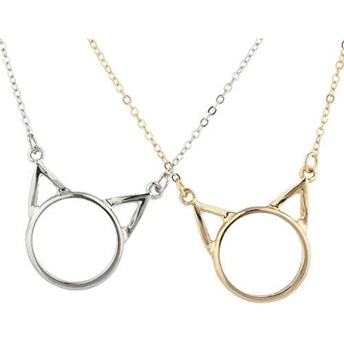 Lux Accessories Two Tone Cat Ear Kitten BFF Best Friends Charm Necklace Set of 2