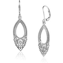 Big Apple Hoops - Lightweight 45mm Victorian Art Deco Filigree Leverback Dangle Pear Shaped Teardrop Earrings Made from Real Solid 925 Sterling Silver Oxidized Finish