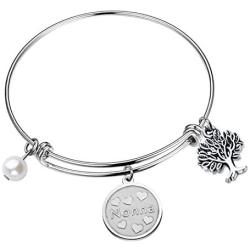 BEKECH Nonna Bracelet Grandma Nonna Charm Expandable Wire Bangle Nana Nonna Jewelry Grandmother Gift for Family Nonna