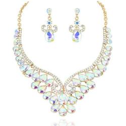 SP Sophia Collection Womens Bridal Teardrop Filigree Austrian Crystal Necklace and Earring Jewelry Set