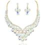 SP Sophia Collection Womens Bridal Teardrop Filigree Austrian Crystal Necklace and Earring Jewelry Set