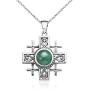 SolidSilver - Sterling Silver Byzantine Cross Pendant Necklace with Genuine Ancient Roman Glass or Crysocola Stone