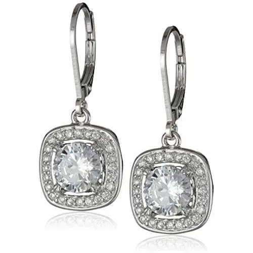 Sterling Silver Cubic Zirconia Round-Cut Halo Drop Leverback Earrings (3 cttw) Sterling Silver Cubic Zirconia Round-Cut Halo Drop Leverback Earrings (3 cttw)