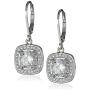 Sterling Silver Cubic Zirconia Round-Cut Halo Drop Leverback Earrings (3 cttw)