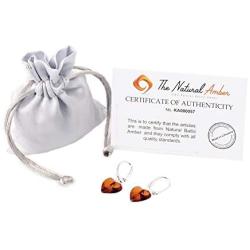 Amber Heart Earrings - Dangle Baltic Amber And Sterling Silver Earrings (Cognac)