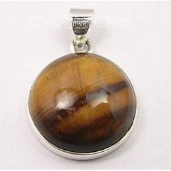 SilverStarJewel Tigers Eye Pendant 1.1'' Solid Sterling Silver Jewelery Gift